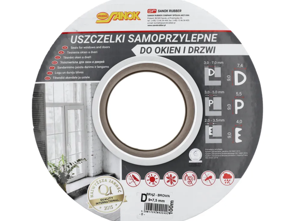 USZCZELKA DO OKIEN I DRZWI, EPDM, TYP D, BRĄZ, 100M