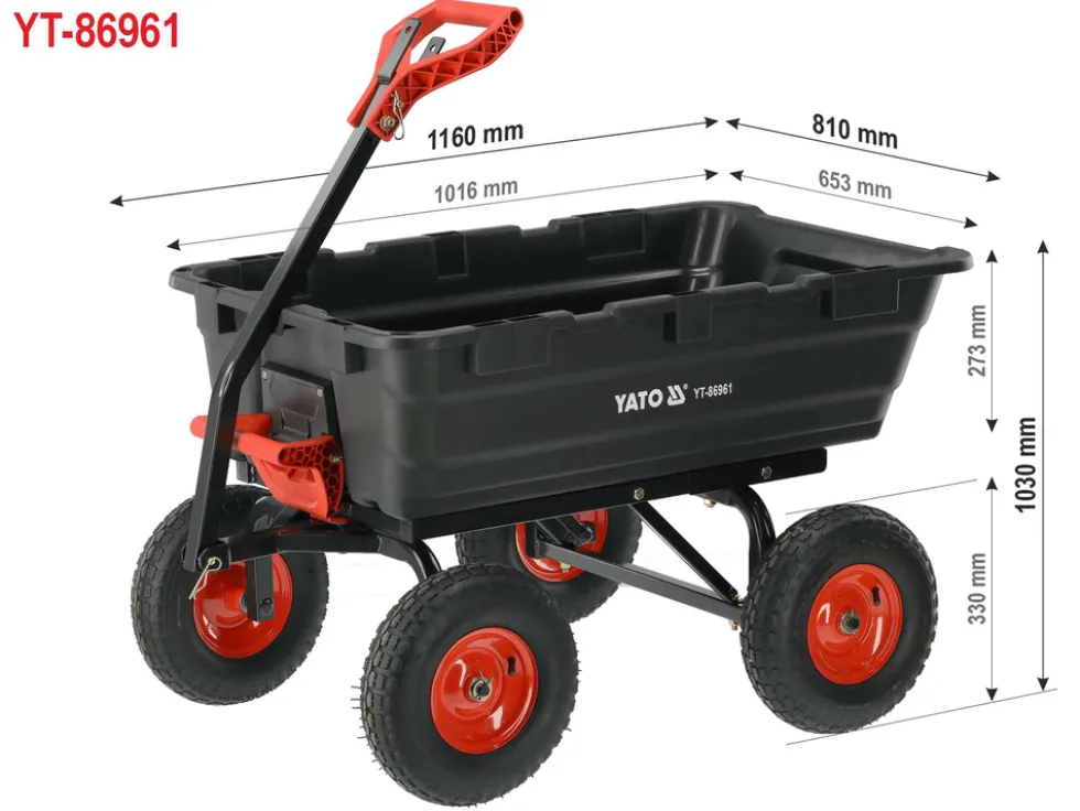 WÓZEK OGRODOWY Z WYWROTKĄ XXL 550KG KOŁA 13"
