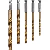 ZESTAW WIERTEŁ DO METALU Z TYTANOWĄ POWŁOKĄ 4-10MM, 5SZT. UCHWYT HEX 1/4''