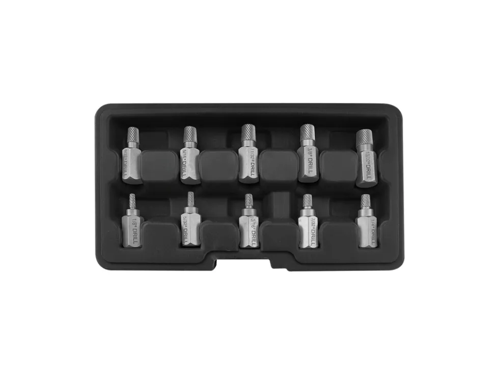 ZESTAW WYKRĘTAKÓW DO USZKODZONYCH ŚRUB WEWNĘTRZNYCH HEX, TORX, SPLINE, ZESTAW ZAWIERA 10 ELEMENTÓW